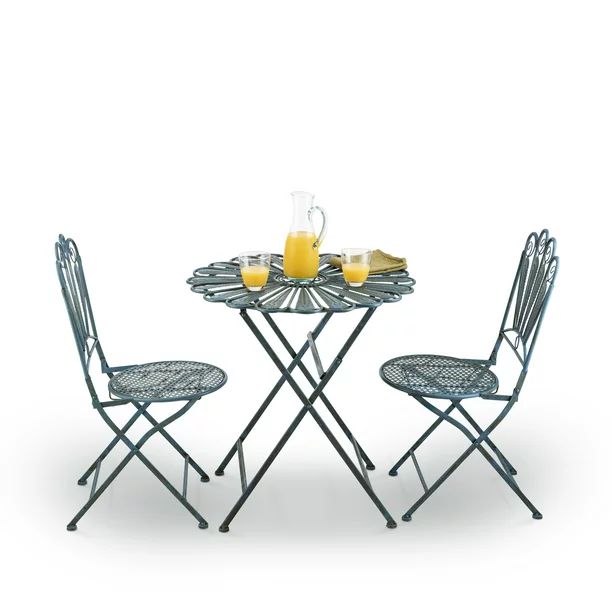 Alpine Corporation 3-Piece Outdoor Feather Metal Bistro Set, Blue | Walmart (US)