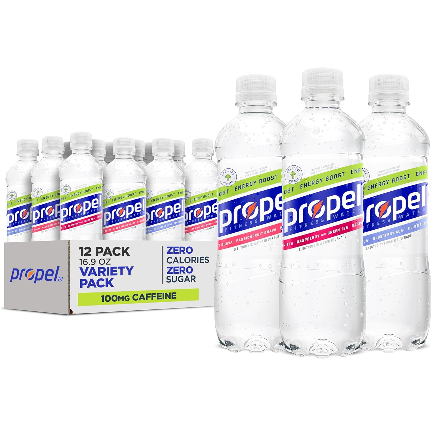 Propel Energy Boost Zero Calorie Flavored Water with Electrolytes and Caffeine, 3 Flavor Variety ... | Amazon (US)