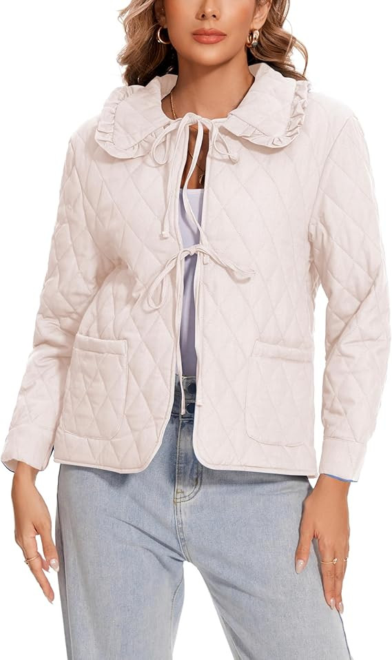 Wanzetaly Womens Casual Lightweight Quilted Jacket Bow Tie Front Outerwear Winter Padded Coat wit... | Amazon (US)