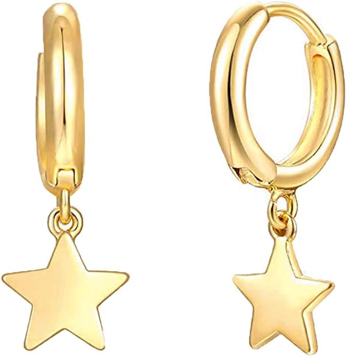 MYEARS Women Gold Huggie Hoop Earrings Clam Shell Hollow Star Cross Lightning Lock Spike Dangle D... | Amazon (US)