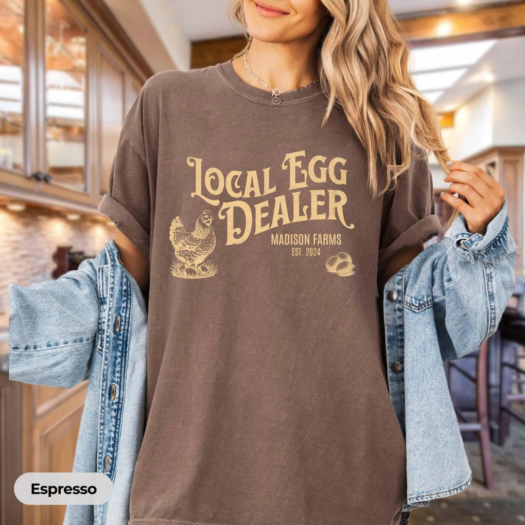 Custom Local Egg Dealer T-shirt, Comfort Colors® Homestead Shirt, Easter Gifts, Retro Chicken Sh... | Etsy (US)