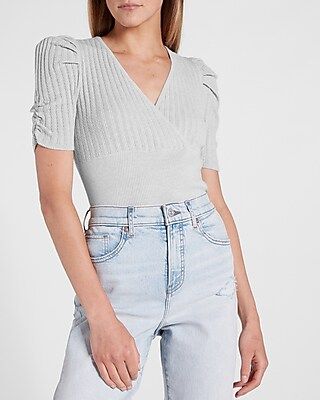 Puff Sleeve Wrap Front Sweater | Express