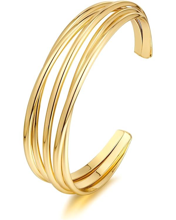 Gold Adjustable Bangle Bracelet for Women Open Cuff Bracelet | Amazon (US)