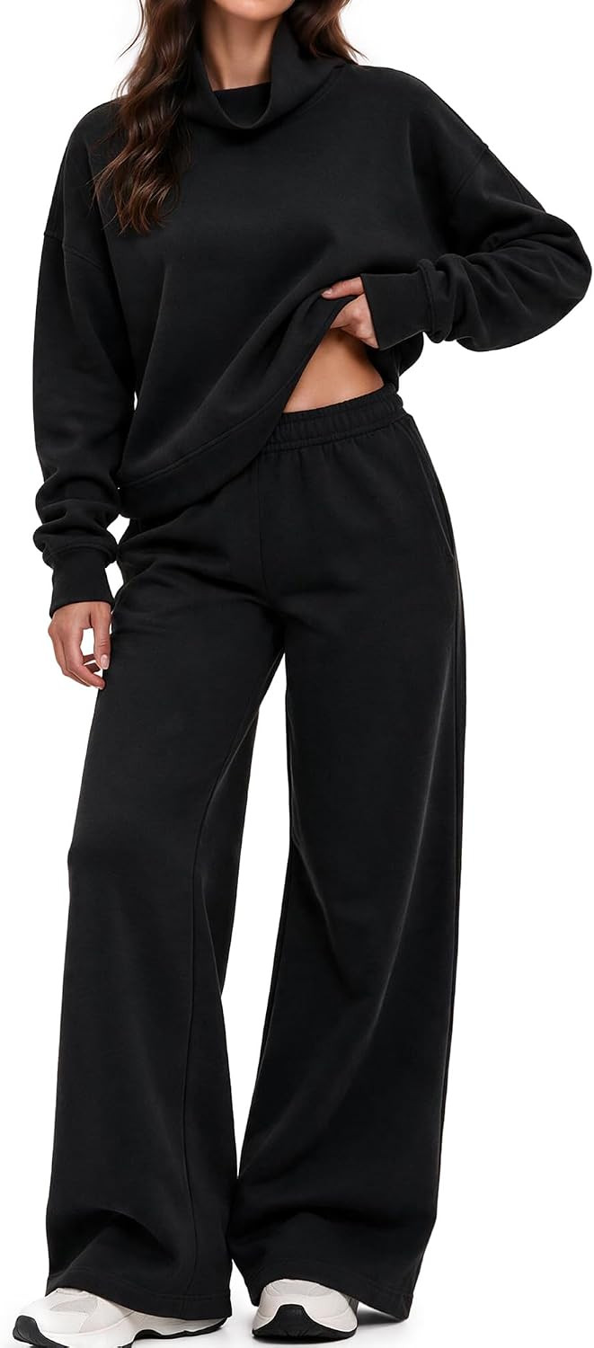 SUUKSESS Women 2 Piece Outfits Mock Neck Sweatsuits Lounge Sweat Set | Amazon (US)