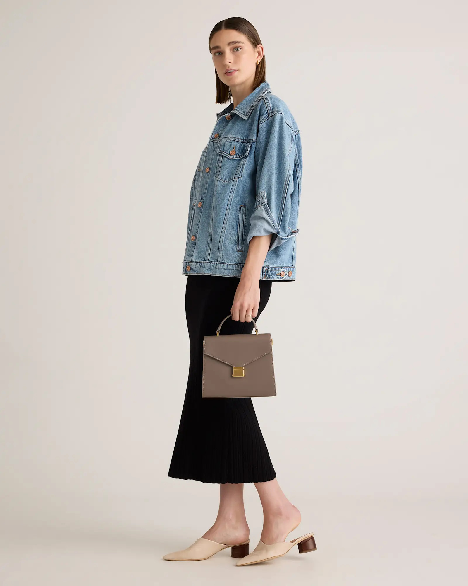 Italian Leather Top Handle Crossbody Satchel | Quince