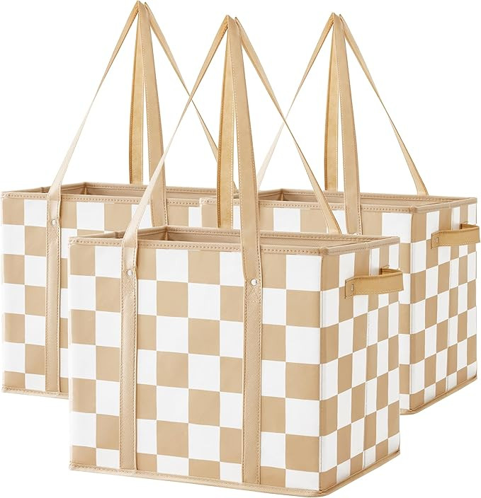 Ohocut Checkered Reusable Grocery Bags Heavy Duty 3 Pack Foldable Shopping Bags with Handles for ... | Amazon (US)