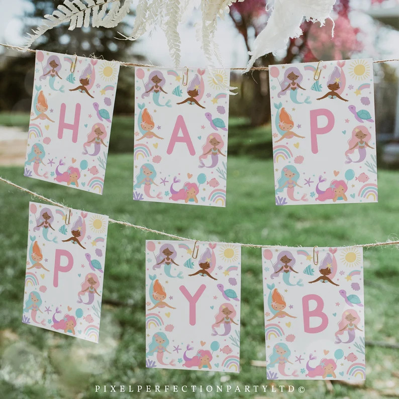 Editable Mermaid Birthday Party Welcome Flag Banner Oneder the Sea Two the Sea Under the Sea Merm... | Etsy (US)