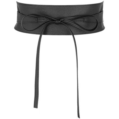 INSPIRE CHIC Women's Faux Leather Bowknot Wrap Around Wide Waistband Obi Belts 1 Pc Black One Size | Target
