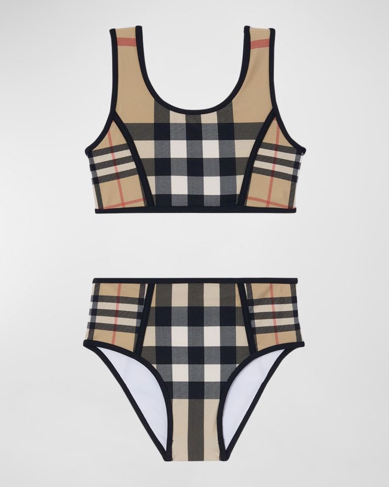 Burberry Girl's Noor Check-Print Two-Piece Swimsuit, Size 3-14 | Neiman Marcus