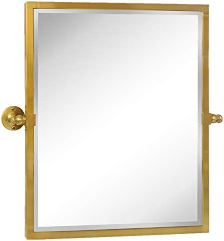 23x24'' Brushed Gold Metal Framed Pivot Rectangle Bathroom Mirror in Stainless Steel Tilting Beveled | Amazon (US)