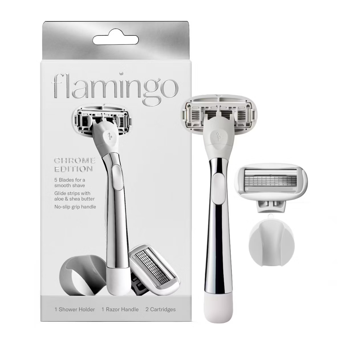 Flamingo 5-Blade Women's Razor - 1 Razor Handle + 2 Razor Blade Refills - Polished Chrome | Target