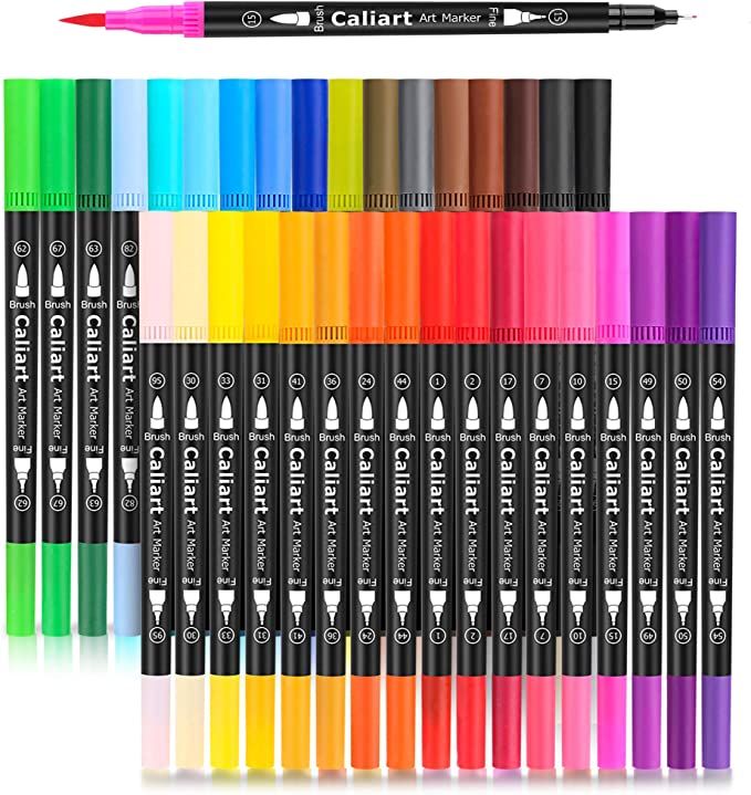 Caliart 34 Double Tip Brush Pens Art Markers, Artist Fine & Brush Pen Coloring Markers for Kids A... | Amazon (US)