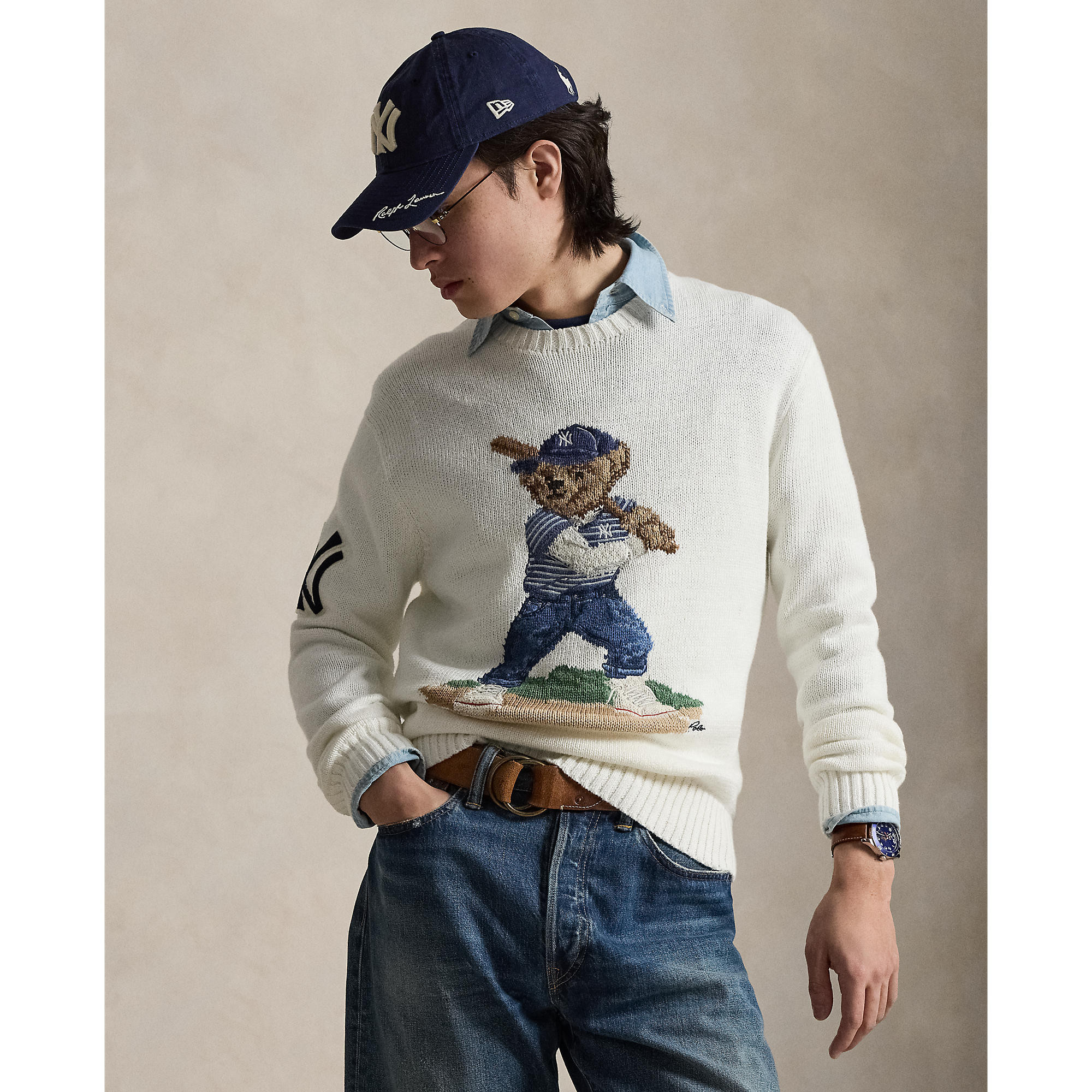 Polo Ralph Lauren White Yankees Bear Sweater | Fanatics