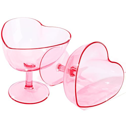 Teenyyou Valentine's Day Pink Couple Glasses Set of 2, 10 oz Heart Shaped Martini Glasses Romantic Valentine's Day Champagne Flutes Gift Pink Cocktail Toasting Cups Wedding Party Decoration Supply | Amazon (US)