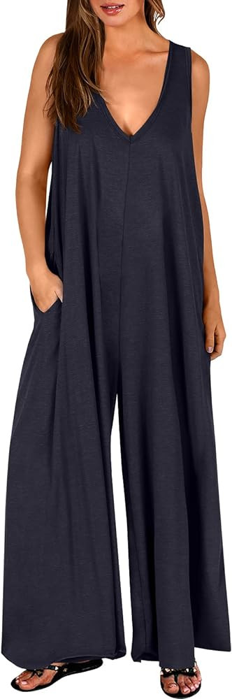ANRAEBSS Jumpusits for Women Casual Summer Sleeveless Loose Wide Leg Rompers Baggy Overalls Jumpe... | Amazon (US)