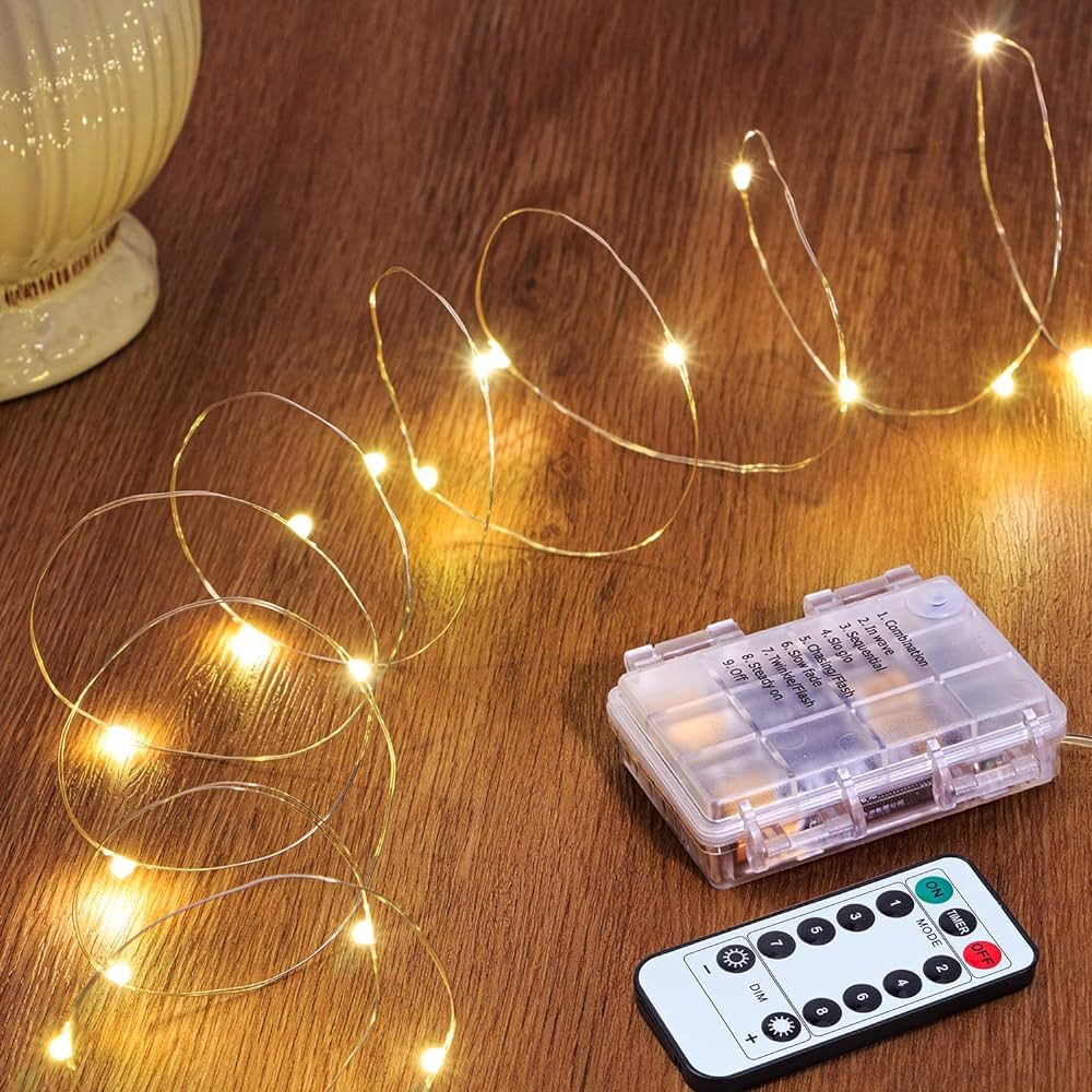 Metaku 2 Pack 33Ft 100 LED Fairy Lights Battery Operated String Lights with Remote Timer, LED Twi... | Amazon (US)