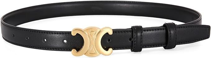 Women 2.5cm Thin Leather Belt Fashion Designer Belts For Jeans Pants Dresses With Gold Buckle | Amazon (US)