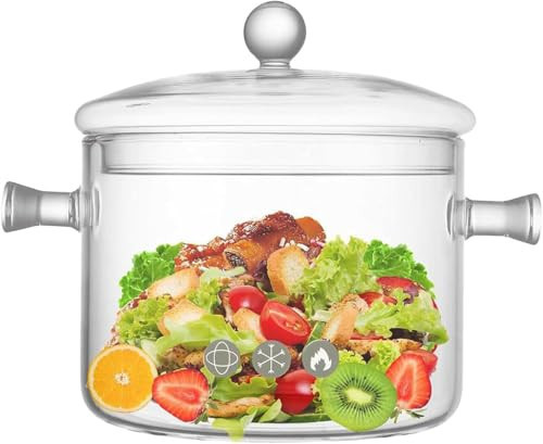 Glass Cooking Pots, 1.9L/64OZ Heat-Resistant Borosilicate Glass Saucepan with Cover, Cookware Set Stovetop Pot for Soup, Pasta,& Baby Food (64OZ) | Amazon (US)