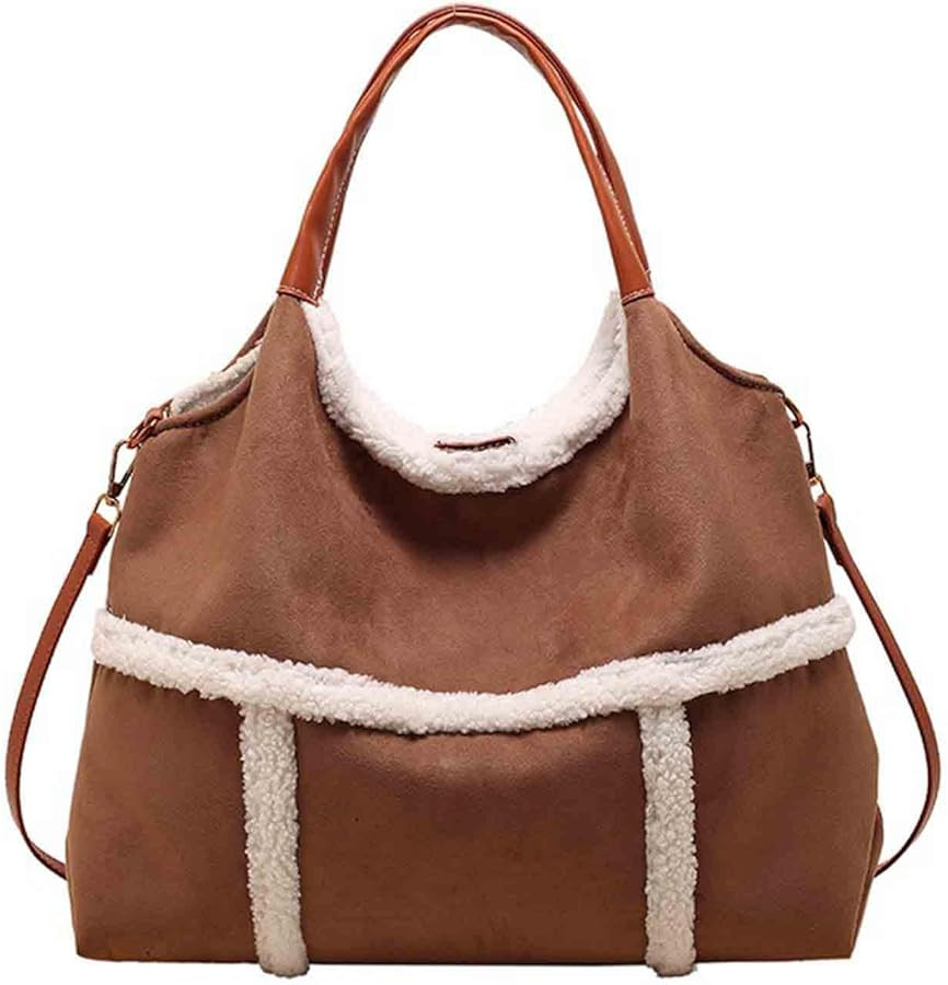 Women's multifunctional large capacity tote bag, suede crossbody bag, plush handbag | Amazon (US)