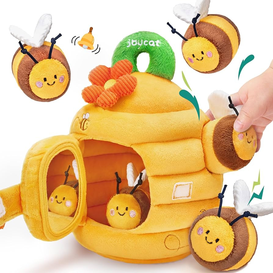 JoyCat 6 Month Old Baby Toys, Flower Beehive with 5 Stuffed Sensory Bees, Crinkle, Rattle, Mirror... | Amazon (US)