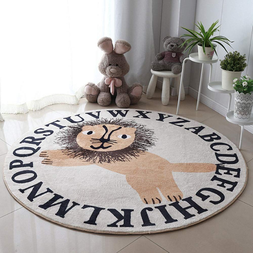 Poowe Cute Lion ABC Kids Play Mat Baby Nursery Rug Round Educational Alphabet Soft Area Rug Non S... | Amazon (US)