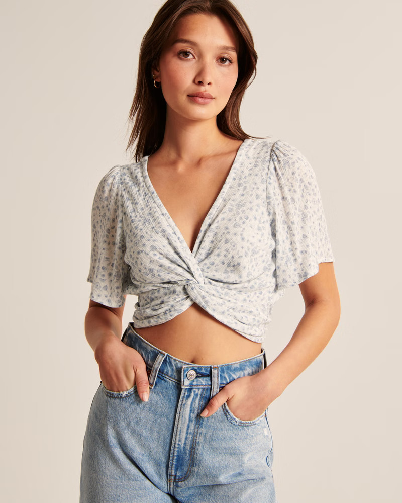 Knot-Front Flutter Sleeve Top | Abercrombie & Fitch (US)