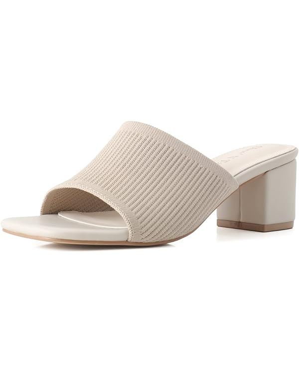 Shoe'N Tale Heeled Sandals For Women Square Open Toe Heeled Mules Chunky Block Low Heel Slip On S... | Amazon (US)