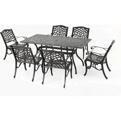 6 - Person Metal Patio Dining Set with Rectangular Table | Wayfair North America