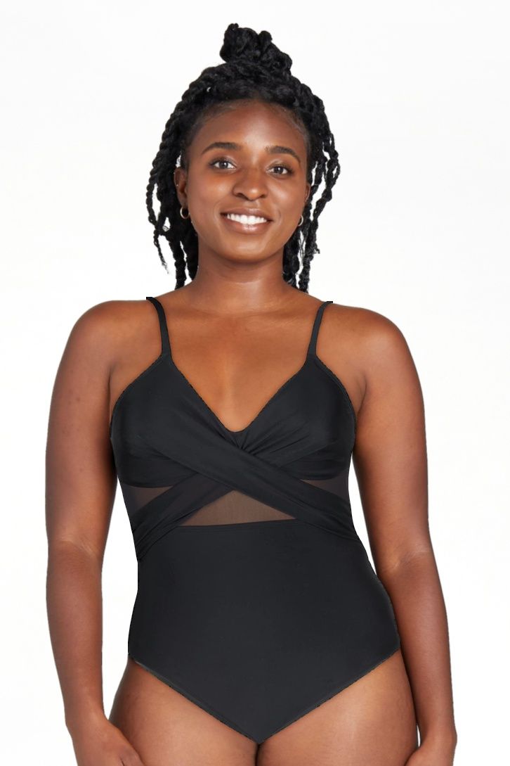 Cupshe Women's Black V Neck One Piece Swimsuit Wrapped Mesh Bathing Suit, M | Walmart (US)