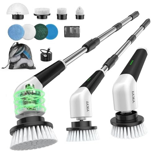YKYI Electric Spin Scrubber,Cordless Electric Cleaning Brush,Shower Scrubber with 8 Replaceable Brush Heads,Power Scrubber 2 Adjustable Speeds,Bathroom Brush with Long Handle for Bathtub,Tile (White) | Amazon (CA)