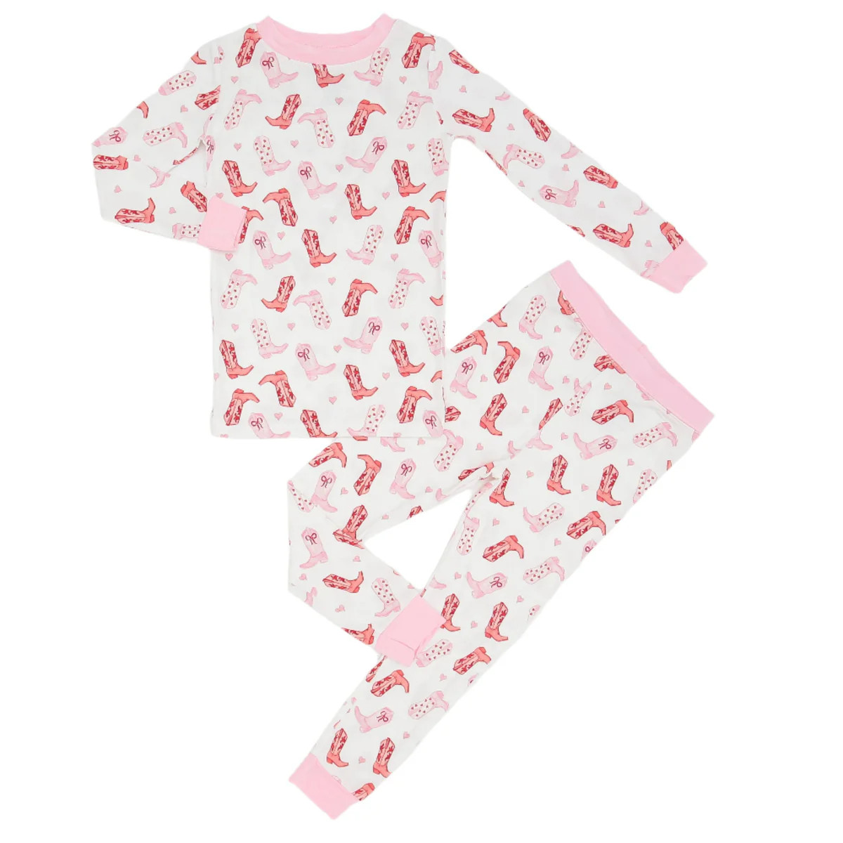Pink Cowgirl Boots Two Piece Bamboo Pajama Set | Sweet Tupelo Clothing