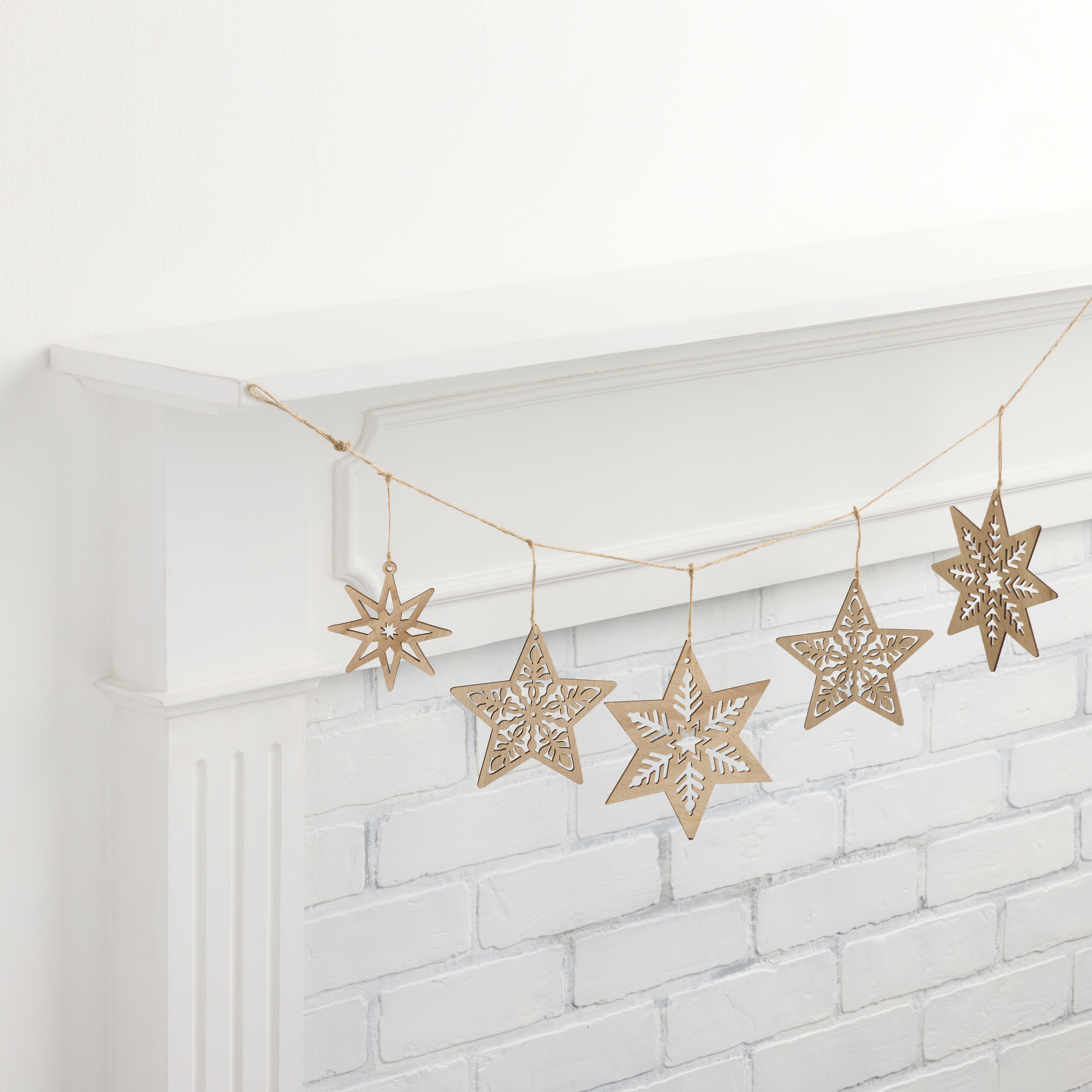 Natural Laser Cut Wood Stars Garland | World Market