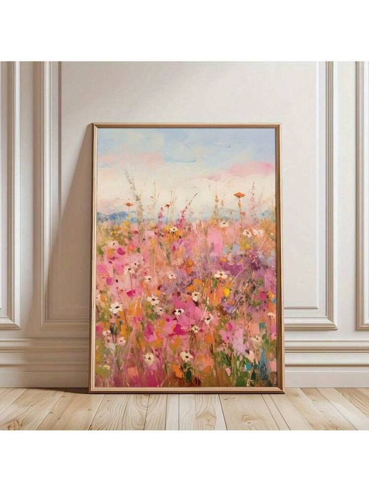 1pc, Canvas Hanging, Framed Decorative Painting, Poster, Wall Art, Pink Spring Wildflowers Botani... | SHEIN