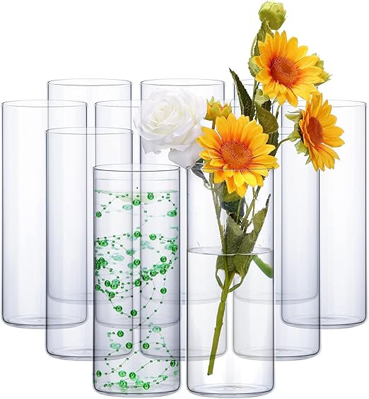 12 Pack Glass Cylinder Vases Clear Flower Vase 10 Inches Tall Floating Candle Holders Centerpiece... | Amazon (US)