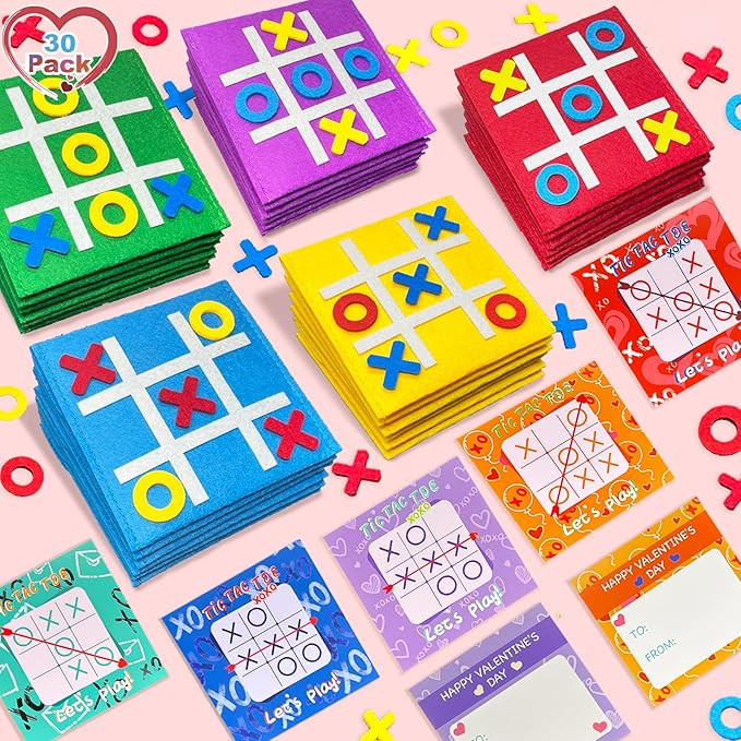 Valauni 30 Pack Valentines Day Cards for Kids School Classroom with 30 Tic Tac Toe Strategic Boar... | Amazon (US)