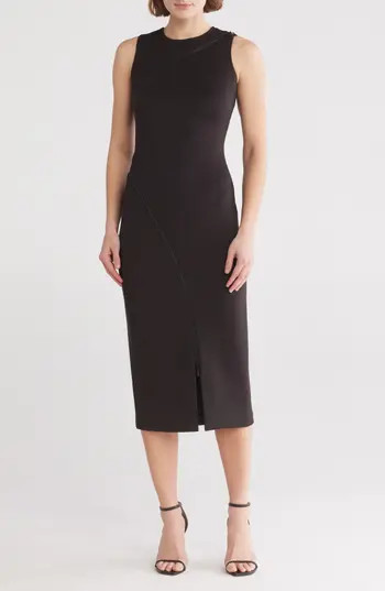 Calvin Klein Zipper Trim Sleeveless Midi Sheath Dress in Black at Nordstrom Rack, Size 14 | Nordstrom Rack