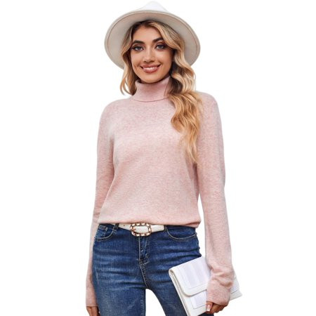 COMOSOFFER Pink Turtleneck Lightweight Sweaters for Women 30% Soft Wool Sweaters Womens Turtleneck L | Walmart (US)
