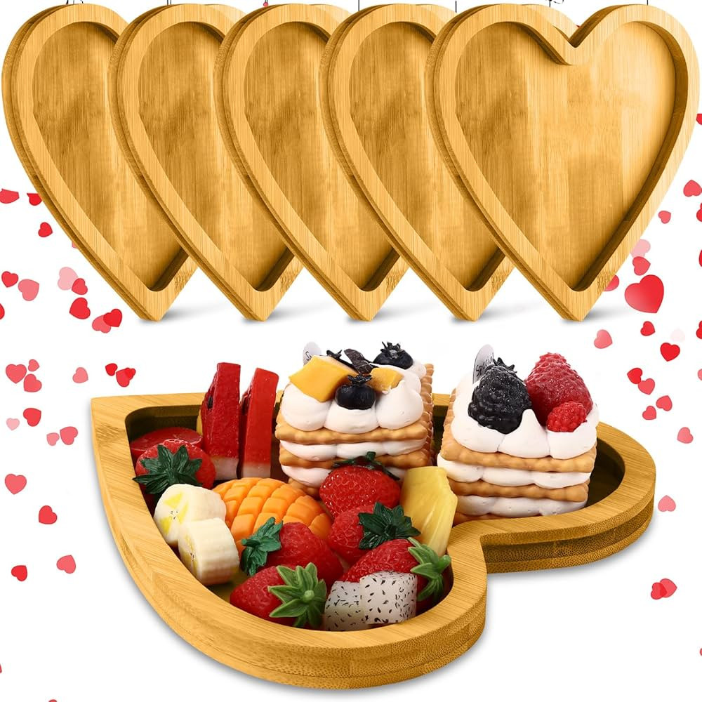 Suzile 6 Pcs Valentines Day Bamboo Serving Tray Heart Shaped Cheese Board Charcuterie Plate Dinne... | Amazon (US)