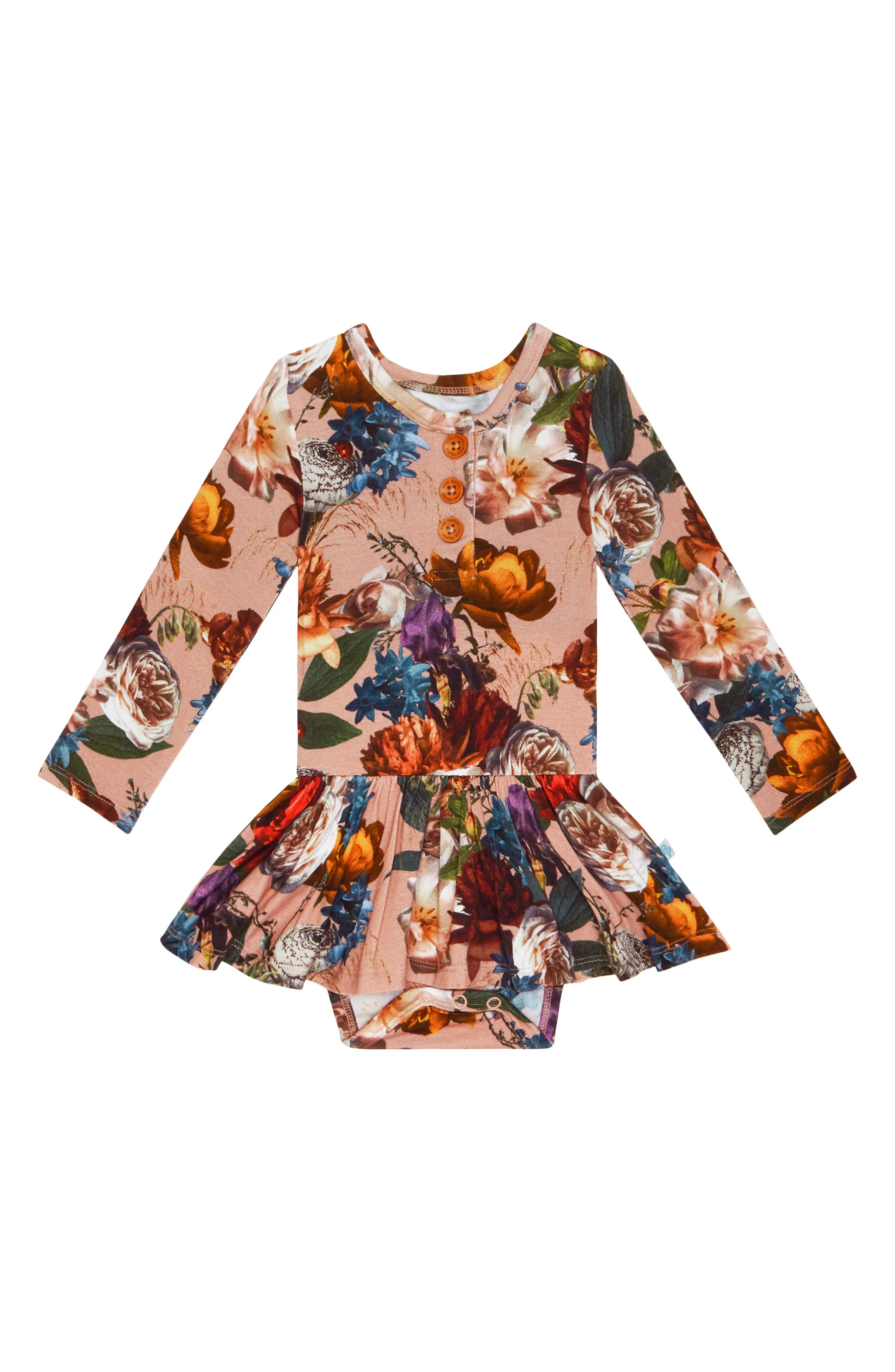 Posh Peanut Phoebe Long Sleeve Twirl Bodysuit in Open Pink at Nordstrom, Size 0-3M | Nordstrom