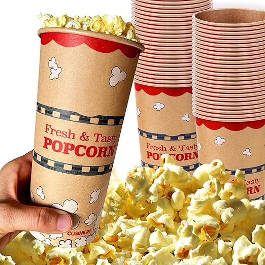 CUSINIUM [24 oz] 50-pack Kraft Popcorn Buckets - Large Popcorn Tubs | Amazon (US)