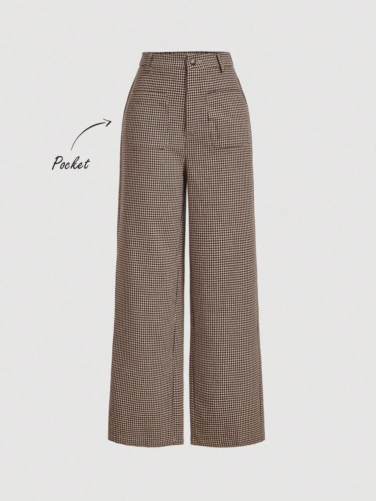 SHEIN MOD Houndstooth Thickened Suit Pants With Front Pocket,Business Casual Women,Khaki Women Pants,Professional Clothes,Women Dress Pants,Uniform Pants,Wide Leg Women Pants In Fall/Winter | SHEIN