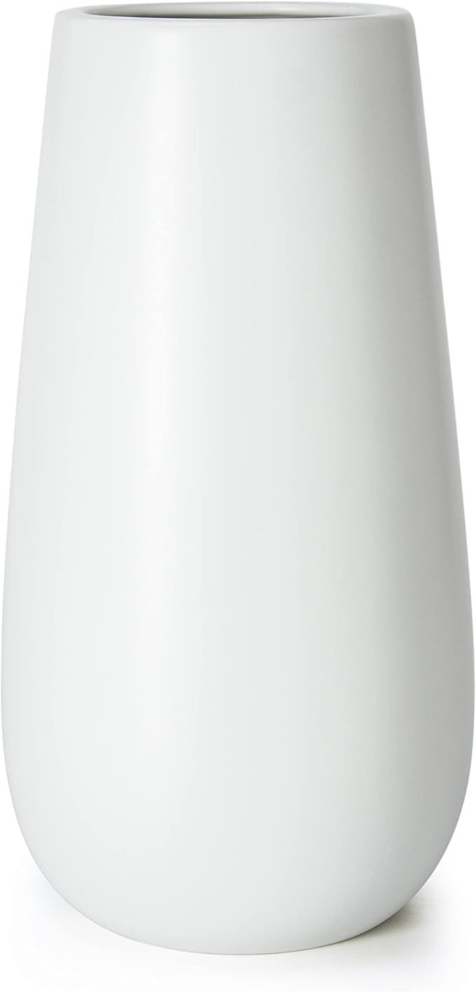 D'vine Dev 10 Inch Matte White Elegant Oval Ceramic Vase for Flowers, Home Décor Vase with Desig... | Amazon (US)