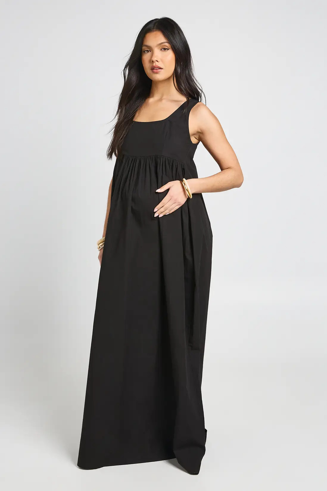 Black Maternity Square Neck Maxi Dress | Boohoo | Boohoo.com (UK & IE)