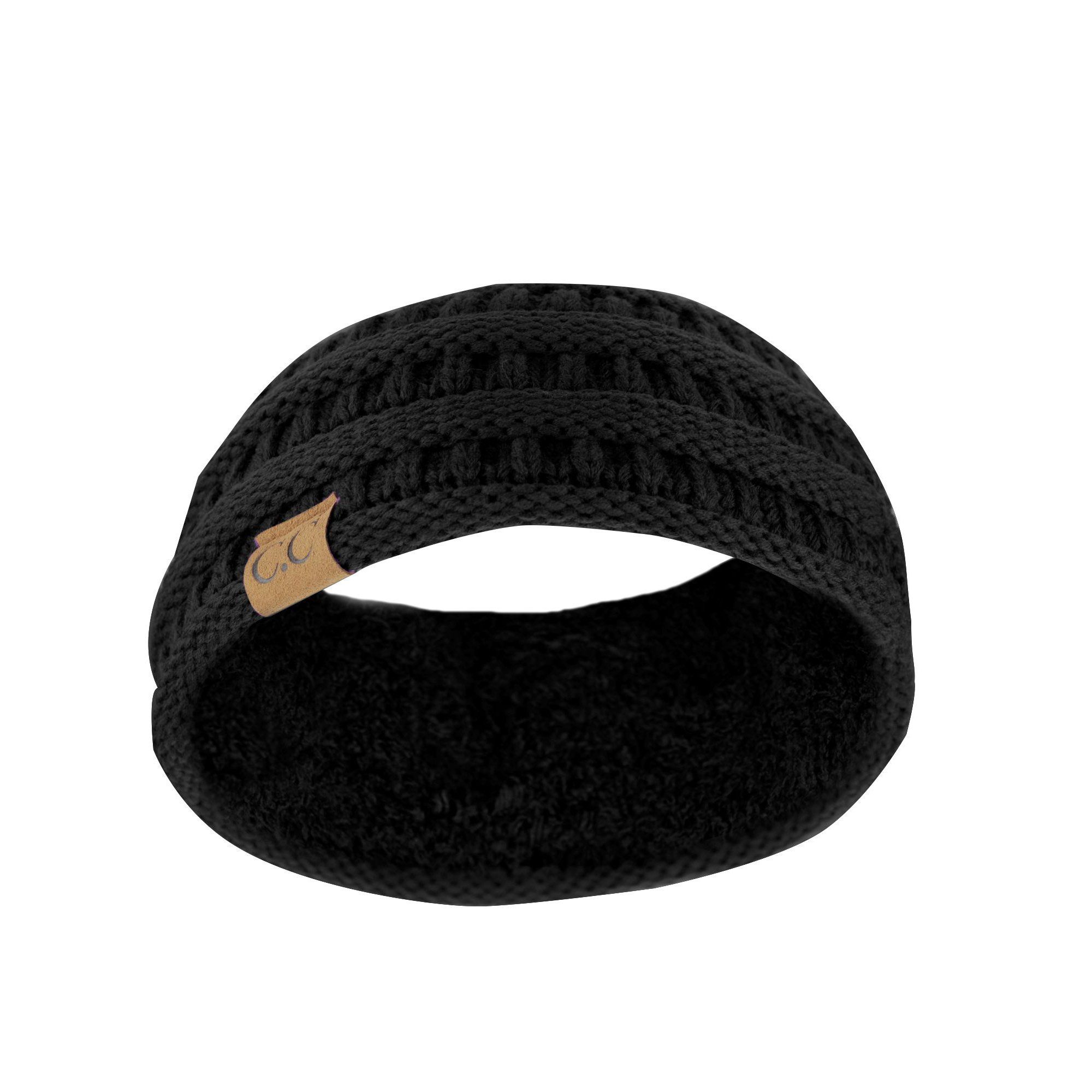 C.C Soft Stretch Winter Warm Cable Knit Fuzzy Lined Ear Warmer Headband, Black Ribbed | Walmart (US)