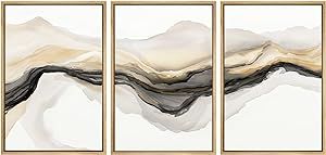 SIGNWIN Framed Canvas Print Wall Art Set Gold Gray Smoke Wave Landscape Abstract Shapes Illustrat... | Amazon (US)