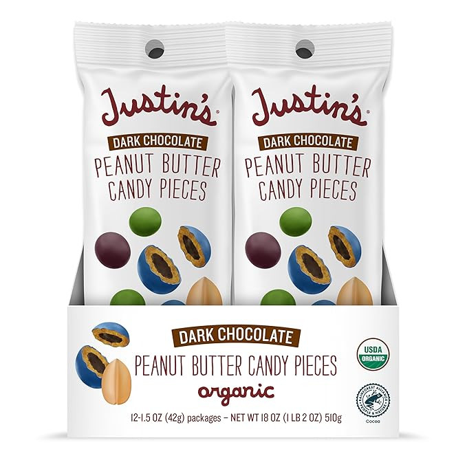 Justin's Dark Chocolate Peanut Butter Candy Pieces 12pk of 1.5oz bags Organic, Gluten Free, Non-G... | Amazon (US)