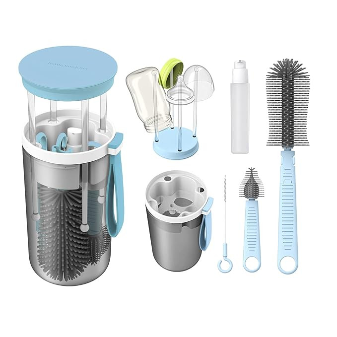 Rrwin Baby Bottle Brush,Todder Nursing Bottle Silicone Brush Travel Set with Nipple Cleaner and D... | Amazon (US)