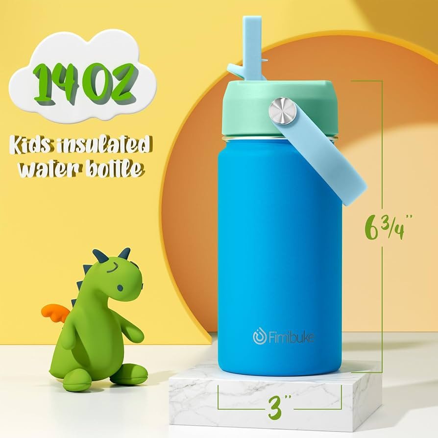 Fimibuke Kids Insulated Water Bottle, 14oz BPA FREE Double Wall Vacuum Tumbler 18/8 Stainless Ste... | Amazon (US)
