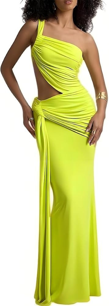 Suillty Women's Sexy One Shoulder Backless Maxi Dress Irregular Cutout Pleated Bodycon Party Even... | Amazon (US)