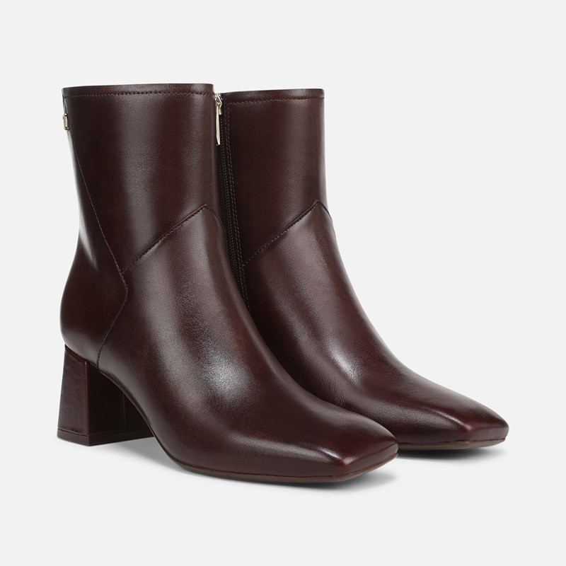 Naturalizer Christine Dress Bootie Boots, Wine Red Leather, 5.0M Block Heels, Zip Closure | Naturalizer